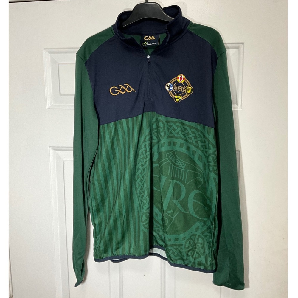 Lansdowne GAA Ireland Mens Quarter Zip Pullover Green Navy Celtic Eire Size L